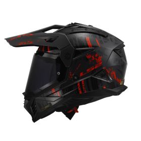 Casco Enduro Dual Road LS2 MX702 PIONEER II Crazy Nero Opaco Grigio Rosso