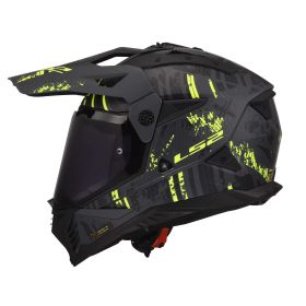 Casco Enduro Dual Road LS2 MX702 PIONEER II Crazy Nero Opaco Giallo Hi-Viz