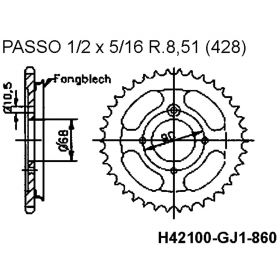 REAR SPROCKET Z45 428 D.INT. 68 727.40.61