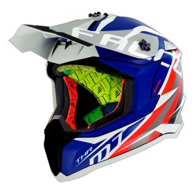 Casque de Motocross MT Helmets Falcon Thr A7 Blanc Bleu Rouge Brillant