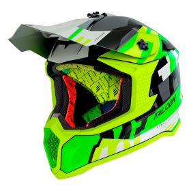 Motocross-Helm MT Helmets Falcon Arya A4 Grün Grau Matt