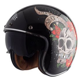 Jet Helmet MT Helmets Le Mans 2 SV S Skull & Roses A1 Red Gloss