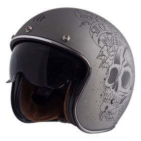 Jet Helm MT Helmets Le Mans 2 SV S Skull & Roses A2 Grau Matt