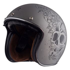 Jet Helmet MT Helmets Le Mans 2 SV S Skull & Roses A2 Gray Matt