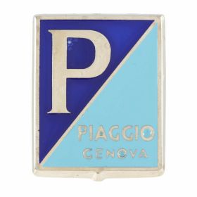 PASCOLI Emblem Piaggio 37x47 mm Hellblau/Aluminium mit Klemmhalterung