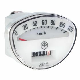 PIAGGIO Tachometer 120 km/h oval 81x61 mm weiß mit chromrahmen