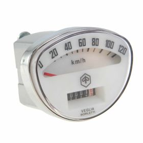 PIAGGIO Tachometer 120 km/h oval 81x61 mm weiß mit chromrahmen