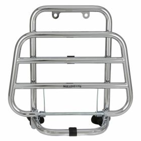 Supporto de bagages avant PIAGGIO en acier chromé pliable 25x32 cm durable et pratique