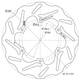 Disque de frein POLINI 220/105 mm 6 trous tête plate