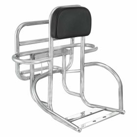 Folding rear luggage rack with backrest and wheel support