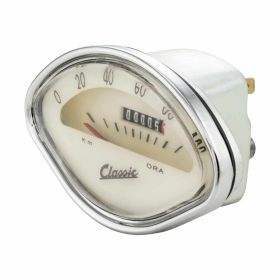 SIP Speedometer shell 112x69 mm cream white black digits chrome frame