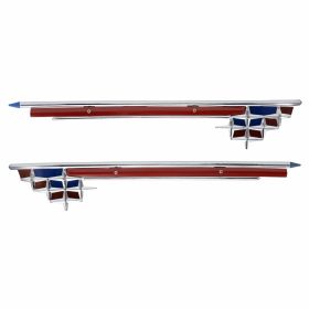 Red and Blue Chrome Metal Perimeter Embellishers for Left and Right Hood