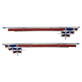 Red and Blue Chrome Metal Perimeter Embellishers for Left and Right Hood