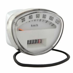 REPRO TEILE Ovaler Tachometer 81x61mm 120 km/h Weißes Zifferblatt Schwarze Zahlen