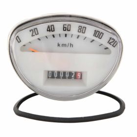 REPRO TEILE Ovaler Tachometer 81x61mm 120 km/h Weißes Zifferblatt Schwarze Zahlen