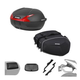 SHAD SH47 RED 47L TOP CASE KIT WITH E48 BLACK 46/58L SIDE BAGS