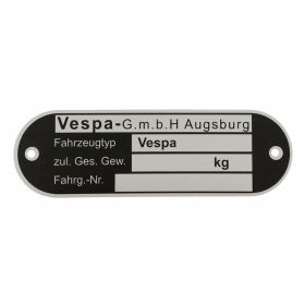 Targhetta SIP Vespa GmbH Augsburg alluminio corroso nero 80x25x1 mm
