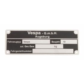Targhetta SIP Vespa GmbH in alluminio nero 80x30 mm fissaggio con 4 rivetti