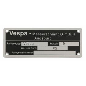 Targhetta SIP Vespa-Messerschmitt alluminio corroso 80x30 mm fissaggio 4 rivetti