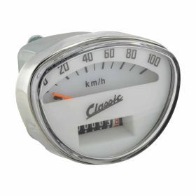 SIP Oval Speedometer White Black Numbers Chrome Frame