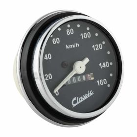 SIP Round Speedometer 70 mm Black with White Numbers and Chrome Bezel