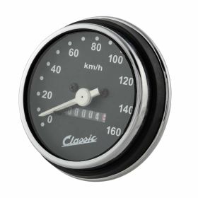 SIP Round Speedometer 70 mm Black with White Numbers and Chrome Bezel