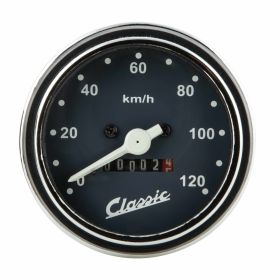 SIP 70 mm Round Speedometer Black with White Numbers and Chrome Bezel