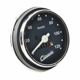 SIP 70 mm Round Speedometer Black with White Numbers and Chrome Bezel