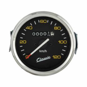SIP Round Speedometer 85 mm Black Yellow Figures Chrome Frame