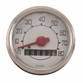 SIP Tachometer 80 km/h 52mm weiß schwarzen Zahlen verchromter Rahmen leicht zerkratzt