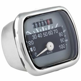 SIP Speedometer 100km/h 73x62 mm gray/black white numbers chrome frame