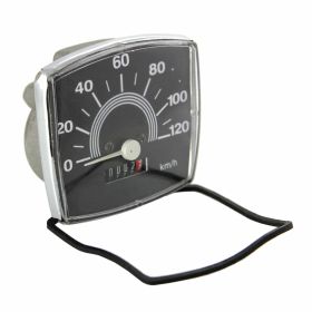 Contachilometri SIP Trapezio 120km/h Nero cifre bianche cornice cromo 2,7mm