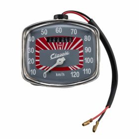 SIP VDO Geschwindigkeitsmesser 120 km/h 80x69 mm grau/rot verchromter Rahmen Klassik