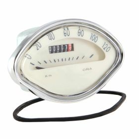 SIP Beige Geschwindigkeitsmesser 112x69mm blaue Ziffern verchromter Rahmen max 120km/h