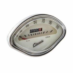 SIP-Tachometer 112x69mm cremeweißer Zifferblatt schwarze Ziffern verchromter Rahmen
