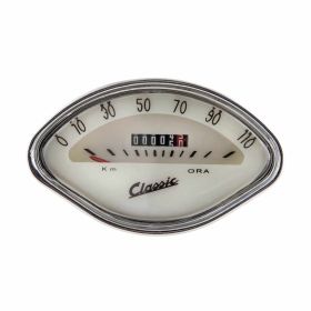 SIP-Tachometer 112x69mm cremeweißer Zifferblatt schwarze Ziffern verchromter Rahmen