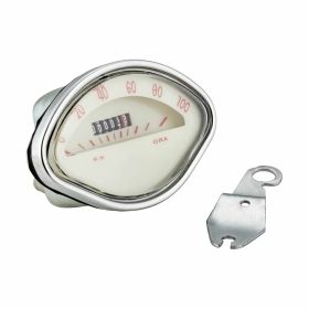 SIP Geschwindigkeitsmesser 112x69mm beige mit roten Ziffern und verchromtem Rahmen