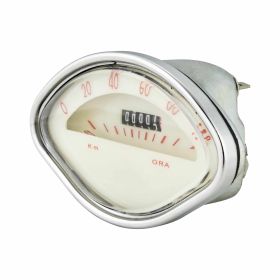SIP Geschwindigkeitsmesser 112x69mm beige mit roten Ziffern und verchromtem Rahmen