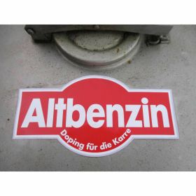Used gasoline sticker 115x60mm red/white
