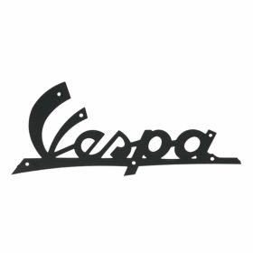 Targhetta Vespa scudo anteriore 086325 101x45 mm nera fissaggio 6 rivetti