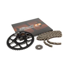 Kit Trasmissione STAGE6 ALU Nero Pignone 14 Corona 53 Passo 420 Peugeot / Rieju