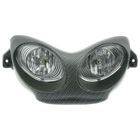 MASCHERA DOPPIO FARO A VETRO TRASPARENTE CARBON ALOGENO OMOLOGATO