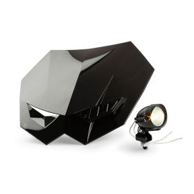 Maschera Faro Motocross Universale Nero e Faretto Supplementare Alogeno 12V