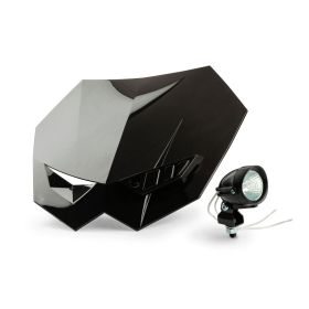 Maschera Faro Motocross Universale Nero e Faretto Supplementare Alogeno 12V
