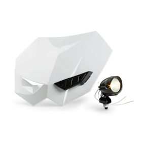 Maschera Faro Motocross Universale Bianco e Faretto Supplementare Alogeno 12V