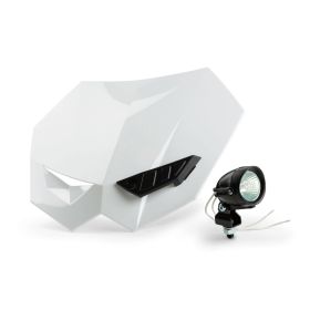 Maschera Faro Motocross Universale Bianco e Faretto Supplementare Alogeno 12V