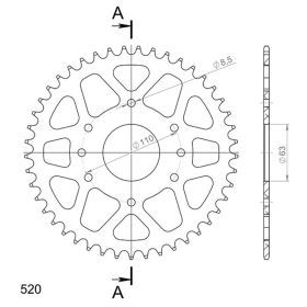 CORONA IN ALLUMINIO PASSO 520 - Z 45 DENTI (DIS.72202)